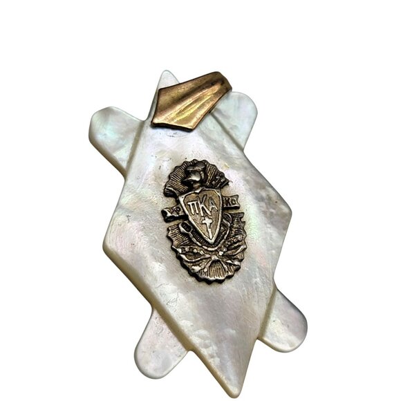 Pi Kappa Alpha Pendant Vtg TIKA Mother of Pearl Sterling Symbol Gold Plate Bale - Picture 1 of 5